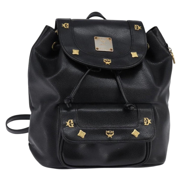 MCM Backpack Leather Black Gold Auth BA5614