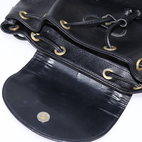 MCM Backpack Leather Black Gold Auth BA5614