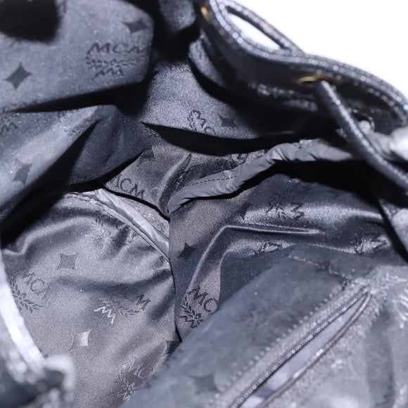 MCM Backpack Leather Black Gold Auth BA5614