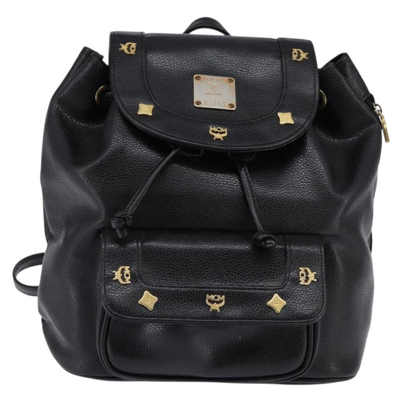 MCM Backpack Leather Black Gold Auth BA5614