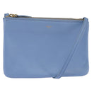 CELINE Trio Shoulder Bag Leather Light Blue Gold Auth BA5615-1