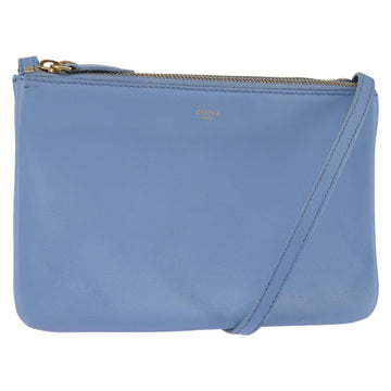 CELINE Trio Shoulder Bag Leather Light Blue Gold Auth BA5615