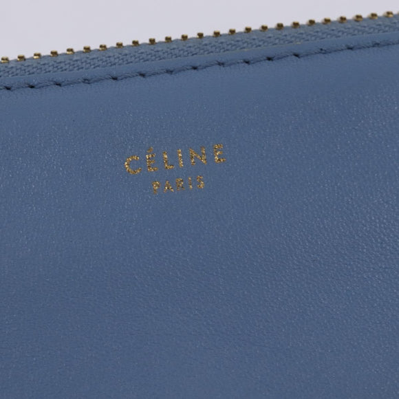 CELINE Trio Shoulder Bag Leather Light Blue Gold Auth BA5615
