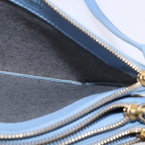 CELINE Trio Shoulder Bag Leather Light Blue Gold Auth BA5615