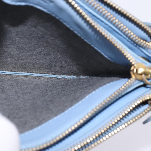 CELINE Trio Shoulder Bag Leather Light Blue Gold Auth BA5615