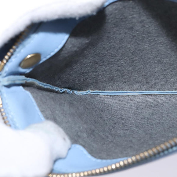 CELINE Trio Shoulder Bag Leather Light Blue Gold Auth BA5615