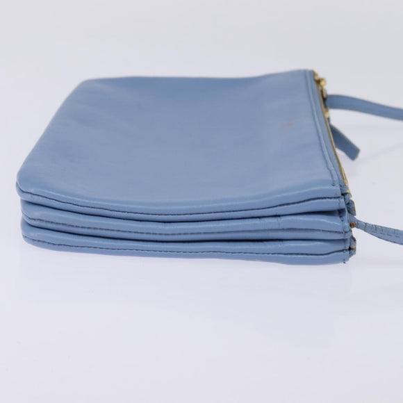 CELINE Trio Shoulder Bag Leather Light Blue Gold Auth BA5615
