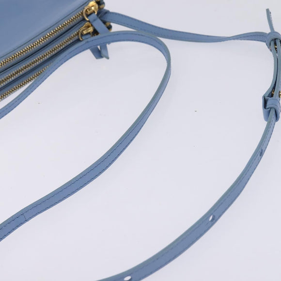 CELINE Trio Shoulder Bag Leather Light Blue Gold Auth BA5615