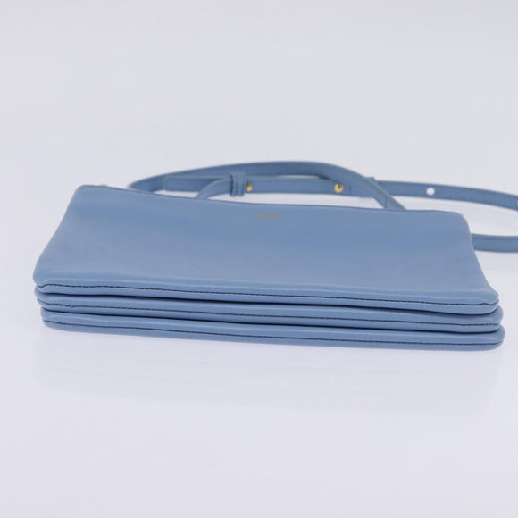 CELINE Trio Shoulder Bag Leather Light Blue Gold Auth BA5615