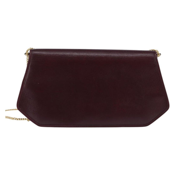 Christian Dior Chain Shoulder Bag Leather Bordeaux Gold Auth BA5616