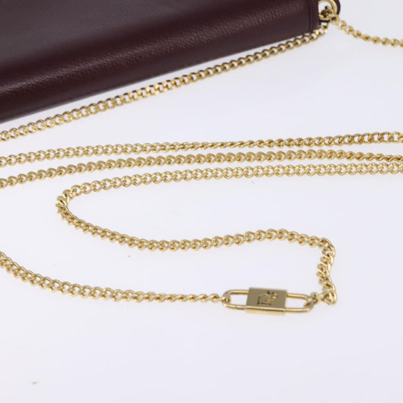 Christian Dior Chain Shoulder Bag Leather Bordeaux Gold Auth BA5616