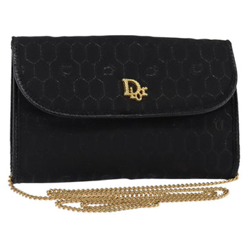 Christian Dior Honeycomb Canvas Chain Shoulder Bag Black Gold Auth BA5626