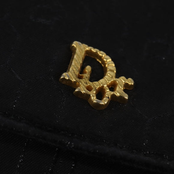 Christian Dior Honeycomb Canvas Chain Shoulder Bag Black Gold Auth BA5626