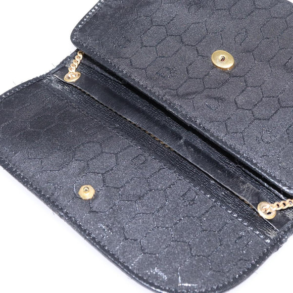 Christian Dior Honeycomb Canvas Chain Shoulder Bag Black Gold Auth BA5626