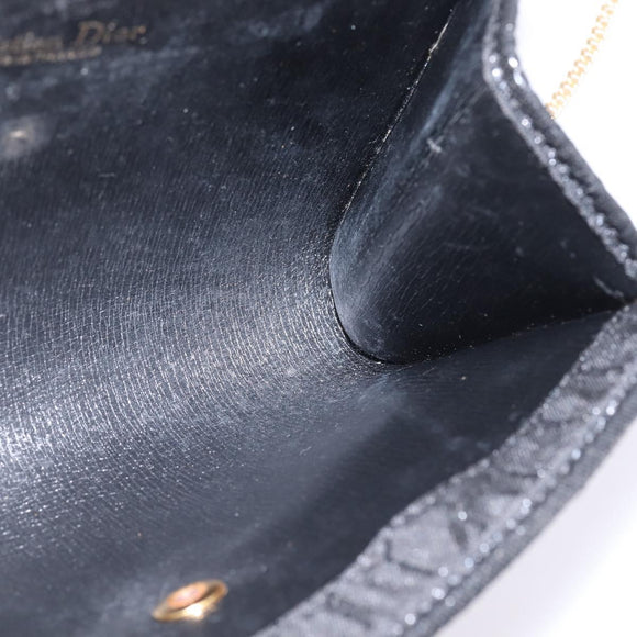 Christian Dior Honeycomb Canvas Chain Shoulder Bag Black Gold Auth BA5626