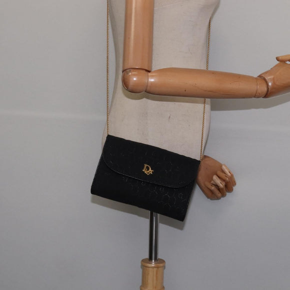 Christian Dior Honeycomb Canvas Chain Shoulder Bag Black Gold Auth BA5626