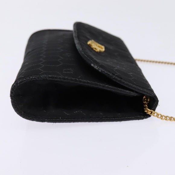 Christian Dior Honeycomb Canvas Chain Shoulder Bag Black Gold Auth BA5626