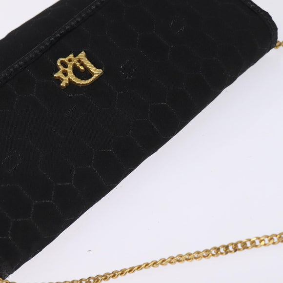 Christian Dior Honeycomb Canvas Chain Shoulder Bag Black Gold Auth BA5626