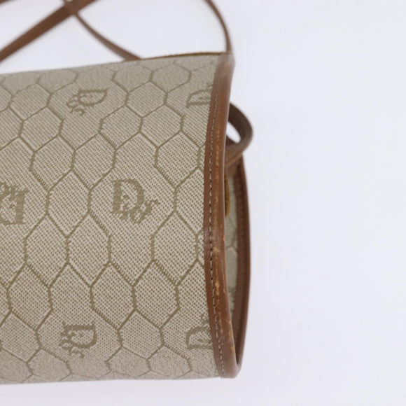 Christian Dior Honeycomb Canvas Shoulder Bag PVC Beige Gold Auth BA5627