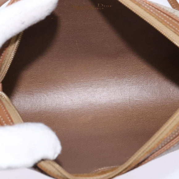 Christian Dior Honeycomb Canvas Shoulder Bag PVC Beige Gold Auth BA5627