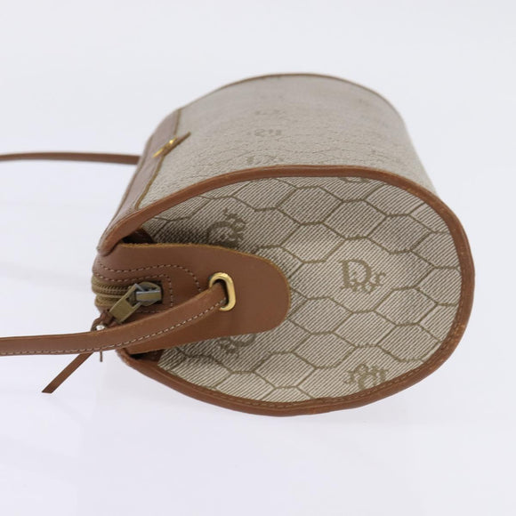 Christian Dior Honeycomb Canvas Shoulder Bag PVC Beige Gold Auth BA5627