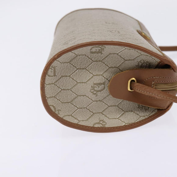 Christian Dior Honeycomb Canvas Shoulder Bag PVC Beige Gold Auth BA5627