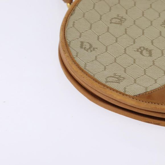 Christian Dior Honeycomb Canvas Shoulder Bag PVC Beige Gold Auth BA5629