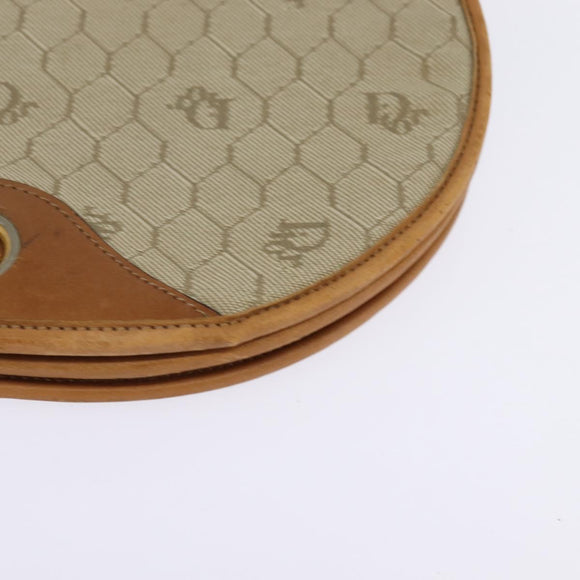 Christian Dior Honeycomb Canvas Shoulder Bag PVC Beige Gold Auth BA5629