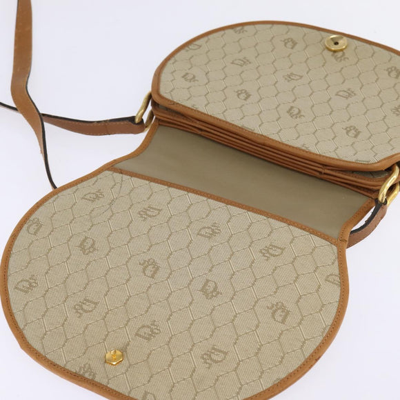 Christian Dior Honeycomb Canvas Shoulder Bag PVC Beige Gold Auth BA5629