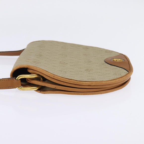 Christian Dior Honeycomb Canvas Shoulder Bag PVC Beige Gold Auth BA5629