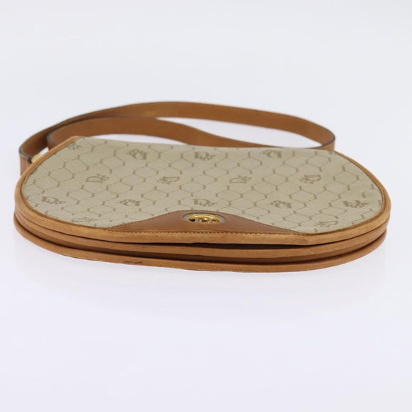 Christian Dior Honeycomb Canvas Shoulder Bag PVC Beige Gold Auth BA5629