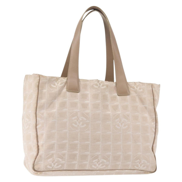 CHANEL New Travel Line Tote Bag Nylon Beige Gold CC Auth BA5630
