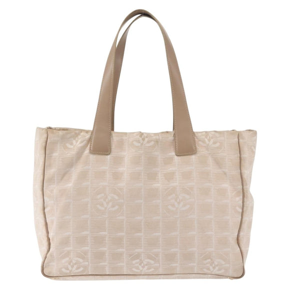 CHANEL New Travel Line Tote Bag Nylon Beige Gold CC Auth BA5630