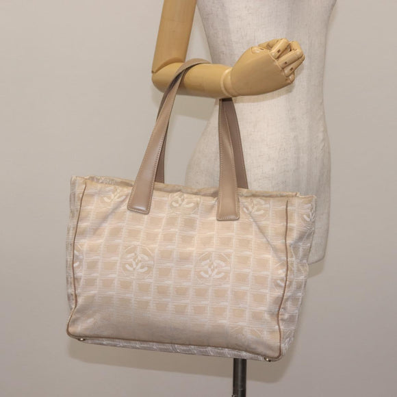 CHANEL New Travel Line Tote Bag Nylon Beige Gold CC Auth BA5630