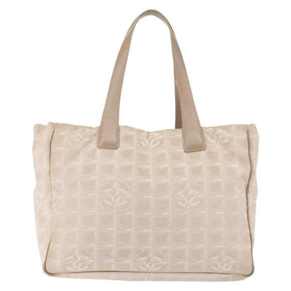 CHANEL New Travel Line Tote Bag Nylon Beige Gold CC Auth BA5630