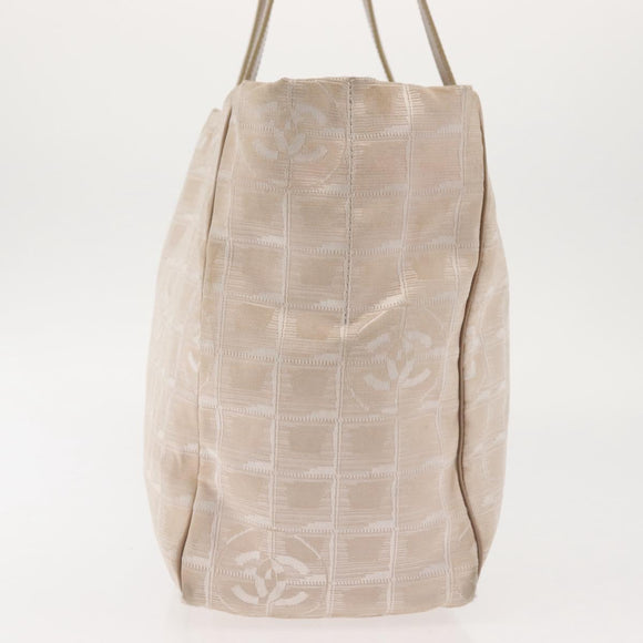 CHANEL New Travel Line Tote Bag Nylon Beige Gold CC Auth BA5630