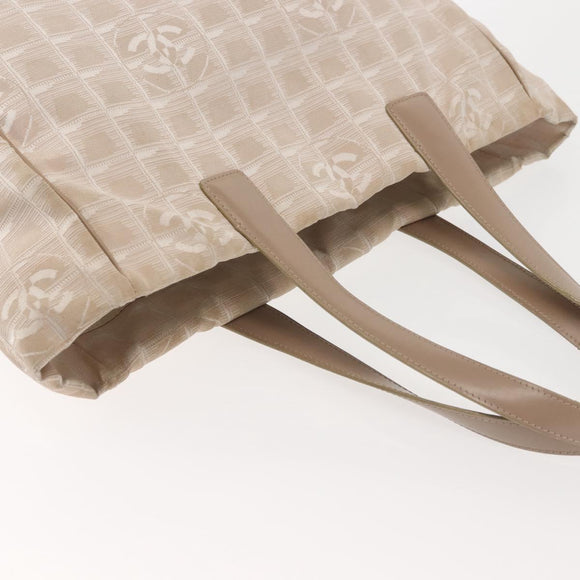 CHANEL New Travel Line Tote Bag Nylon Beige Gold CC Auth BA5630