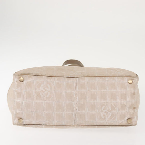 CHANEL New Travel Line Tote Bag Nylon Beige Gold CC Auth BA5630