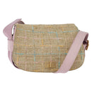 CHANEL 2.55 Shoulder Bag Tweed Beige Gold CC Auth BA5633-1
