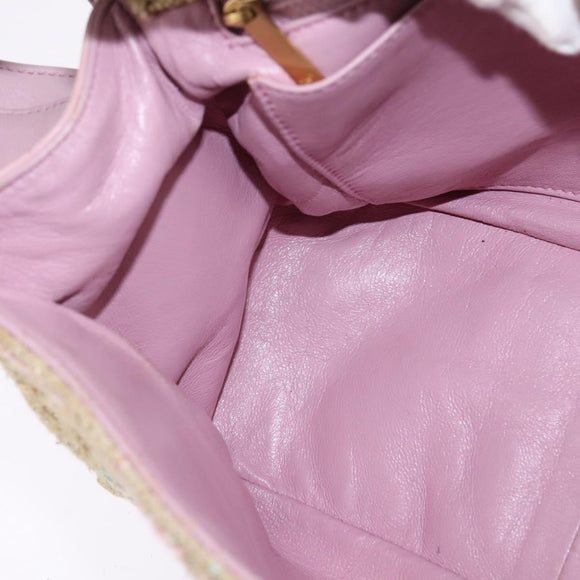 CHANEL 2.55 Shoulder Bag Tweed Beige Gold CC Auth BA5633