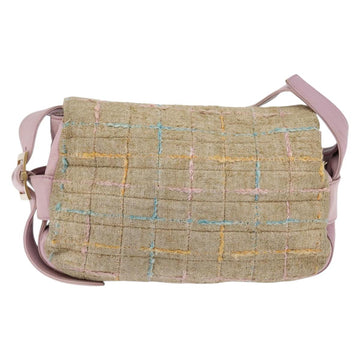 CHANEL 2.55 Shoulder Bag Tweed Beige Gold CC Auth BA5633 - 0