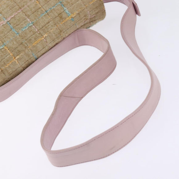 CHANEL 2.55 Shoulder Bag Tweed Beige Gold CC Auth BA5633