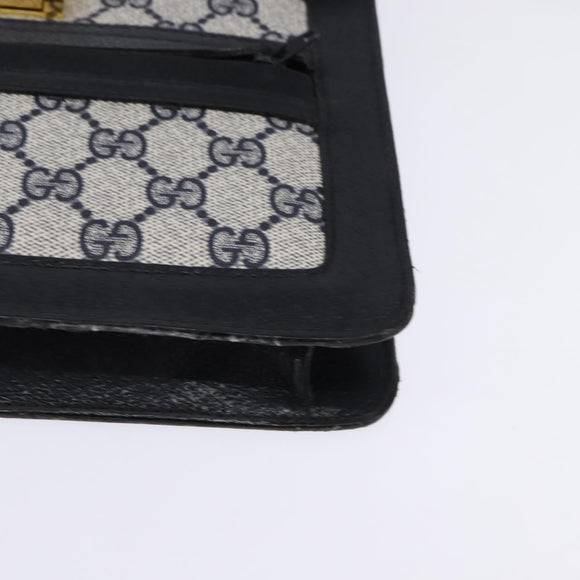 GUCCI GG Supreme Sherry Line Shoulder Bag PVC Navy Gold Red Auth BA5636