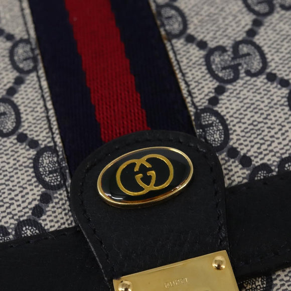 GUCCI GG Supreme Sherry Line Shoulder Bag PVC Navy Gold Red Auth BA5636