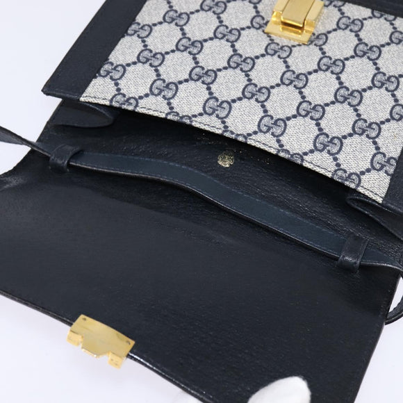 GUCCI GG Supreme Sherry Line Shoulder Bag PVC Navy Gold Red Auth BA5636