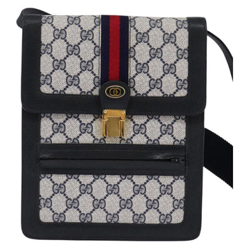 GUCCI GG Supreme Sherry Line Shoulder Bag PVC Navy Gold Red Auth BA5636 - 0