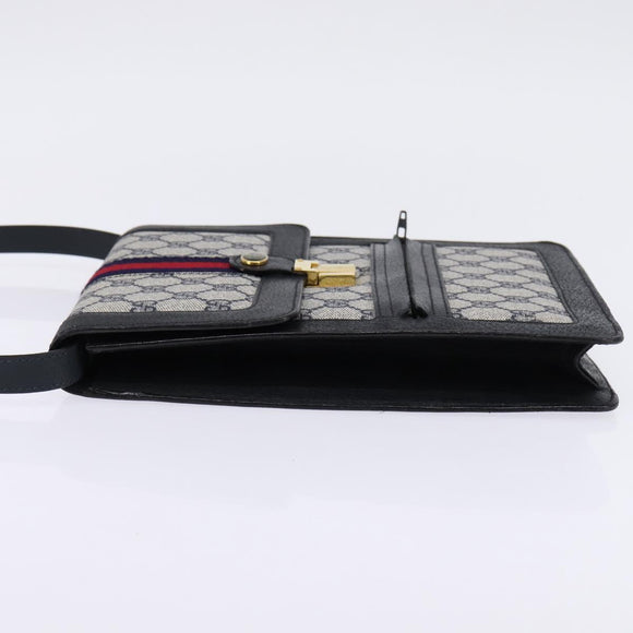 GUCCI GG Supreme Sherry Line Shoulder Bag PVC Navy Gold Red Auth BA5636