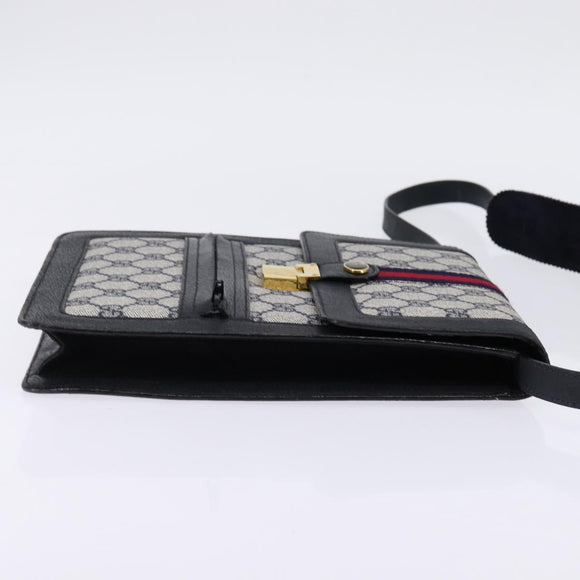 GUCCI GG Supreme Sherry Line Shoulder Bag PVC Navy Gold Red Auth BA5636