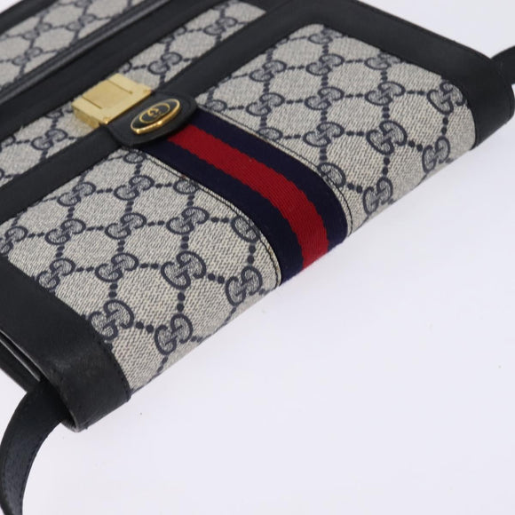 GUCCI GG Supreme Sherry Line Shoulder Bag PVC Navy Gold Red Auth BA5636