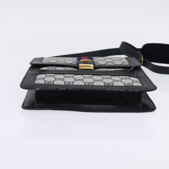 GUCCI GG Supreme Sherry Line Shoulder Bag PVC Navy Gold Red Auth BA5636